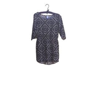 Divided Mini Shirt Dress Lightweight 3/4 Sleeve Bandana Medallion Black Sz 6